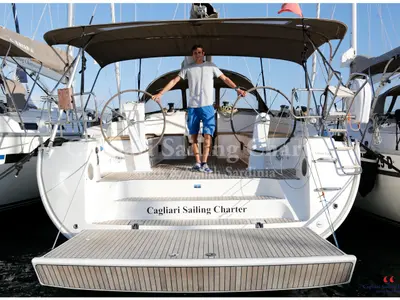 Cockpit of Liscia Ruja, a Bavaria Cruiser 51 sailboat at Figari/Golfo Aranci, Italy
