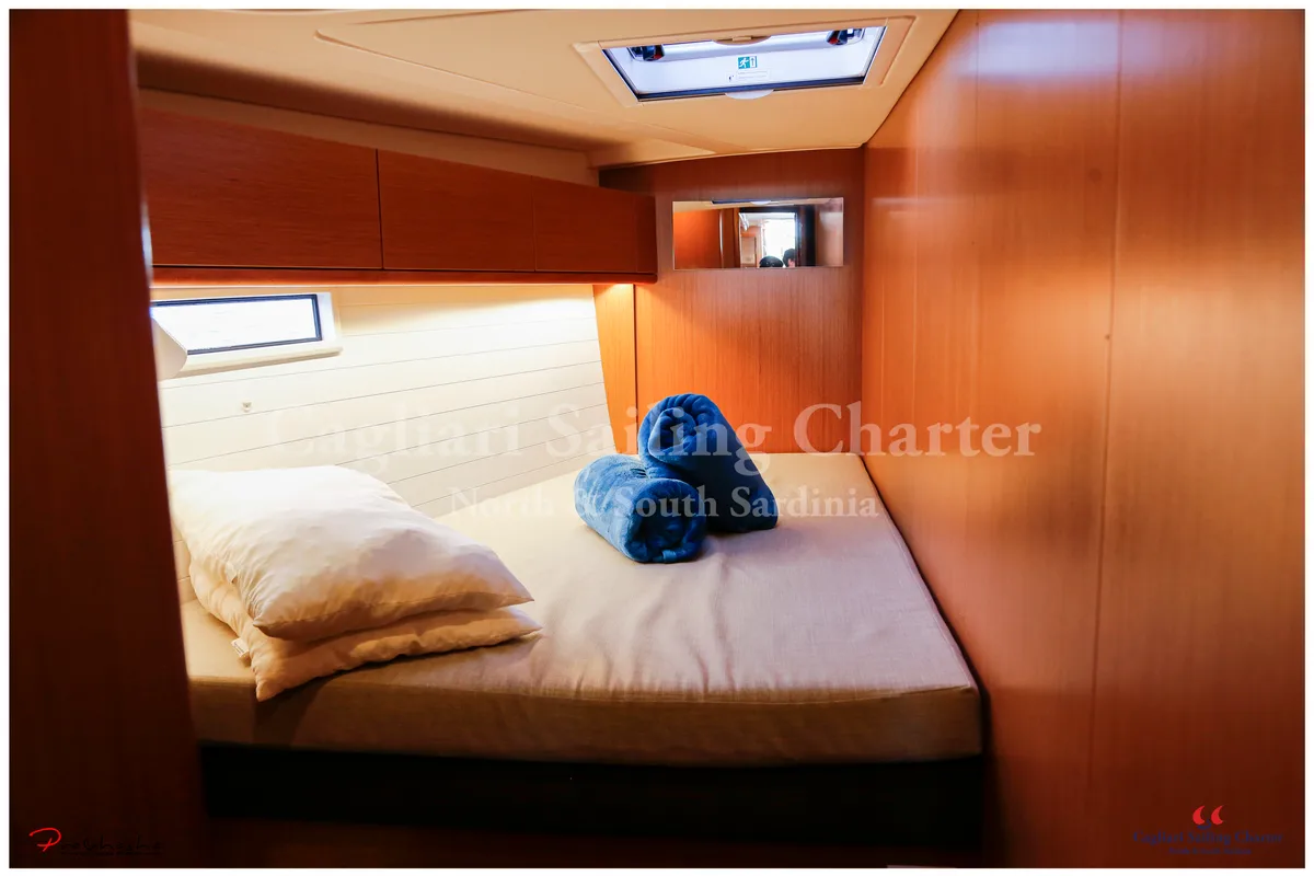 Cabin on Liscia Ruja, a Bavaria Cruiser 51 sailboat at Figari/Golfo Aranci, Italy
