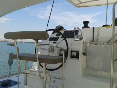 Cockpit of Evelina, a Lagoon 400 S2 catamaran at Općina Medulin, Croatia