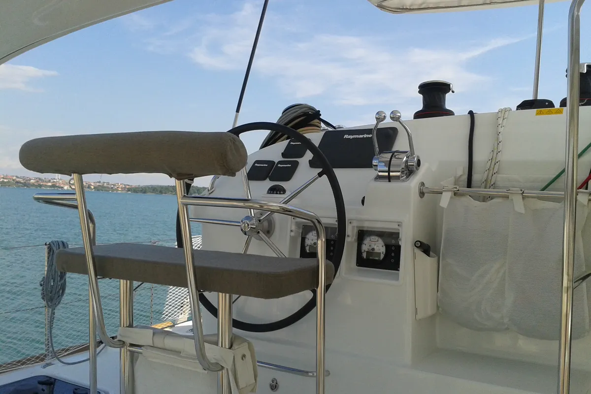 Cockpit of Evelina, a Lagoon 400 S2 catamaran at Općina Medulin, Croatia
