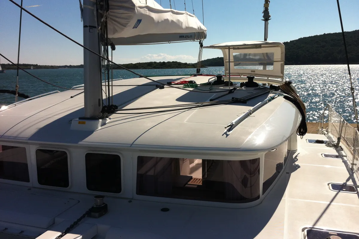 Exterior view of Evelina, a Lagoon 400 S2 catamaran at Općina Medulin, Croatia