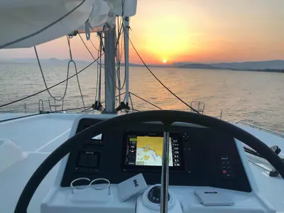 Cockpit of Lagoon 450F built 2019 Generator, A/C, Watermaker, a Lagoon 450 Fly catamaran at Municipal Unit of Lefkada, Greece