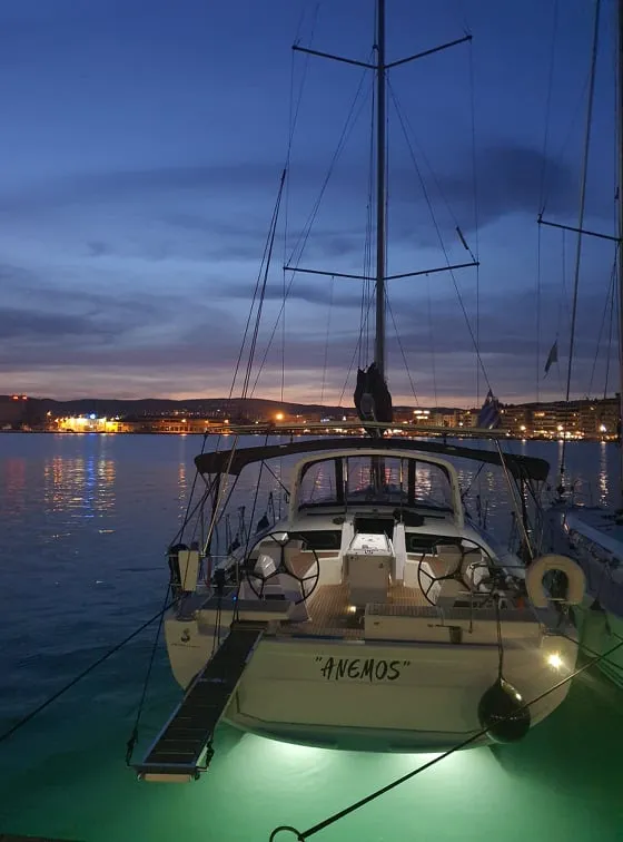 Exterior view of Anemos, a Beneteau Oceanis 46.1 sailboat at Volos, Greece