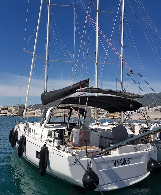 Exterior view of Anemos, a Beneteau Oceanis 46.1 sailboat at Volos, Greece