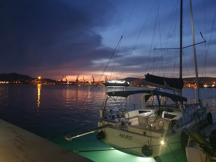 Exterior view of Anemos, a Beneteau Oceanis 46.1 sailboat at Volos, Greece