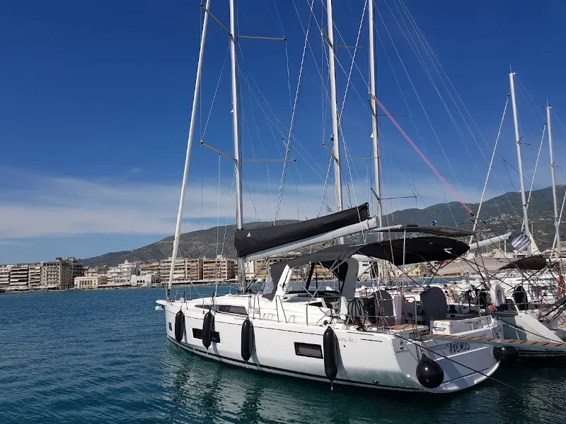 Exterior view of Anemos, a Beneteau Oceanis 46.1 sailboat at Volos, Greece