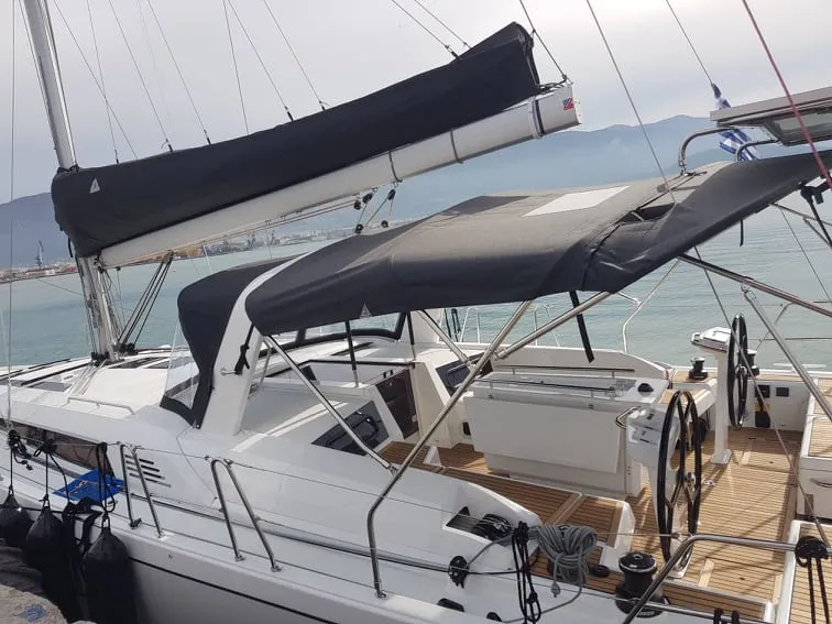 Cockpit of Anemos, a Beneteau Oceanis 46.1 sailboat at Volos, Greece