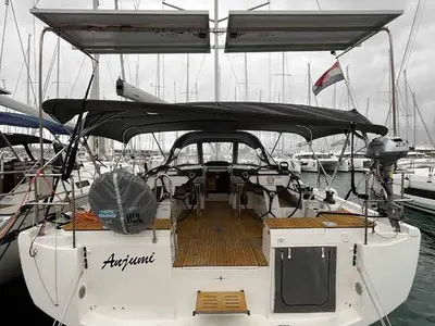 Cockpit of Anjumi, a Bavaria C46 Ocean sailboat at Grad Biograd na Moru, Croatia