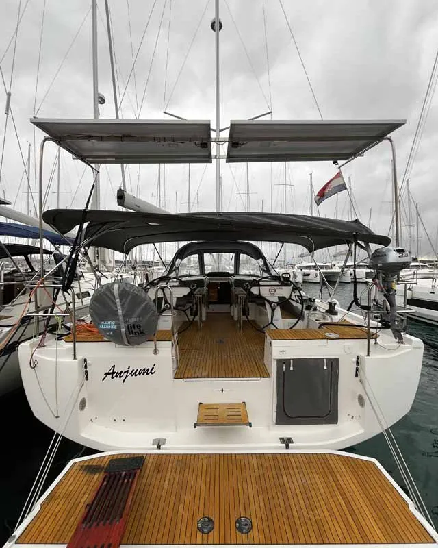 Cockpit of Anjumi, a Bavaria C46 Ocean sailboat at Grad Biograd na Moru, Croatia