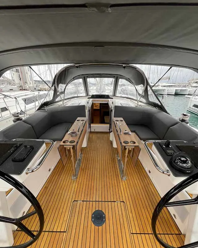 Cockpit of Anjumi, a Bavaria C46 Ocean sailboat at Grad Biograd na Moru, Croatia