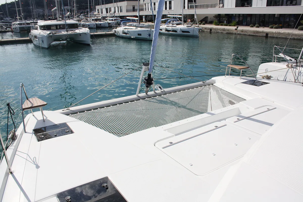 Deck of Mae Fee, a Fountaine Pajot Astrea 42 catamaran at Seget Donji, Croatia