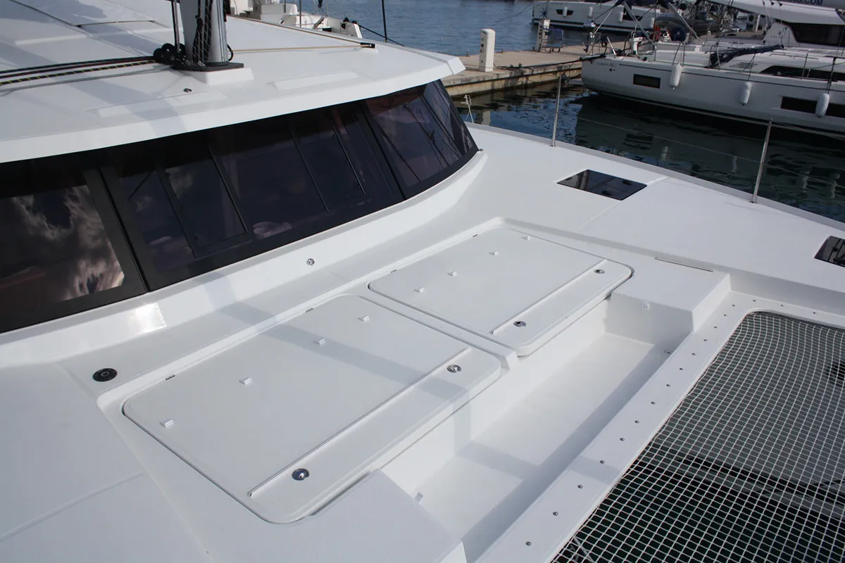 Deck of Mae Fee, a Fountaine Pajot Astrea 42 catamaran at Seget Donji, Croatia
