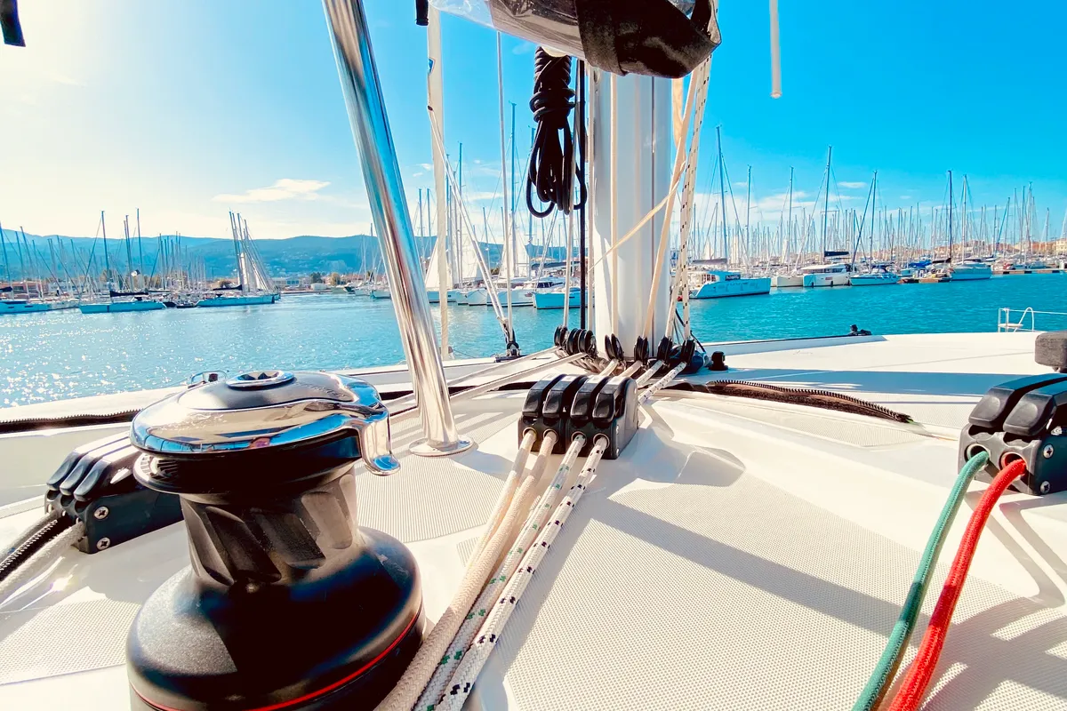 Deck of Kaiki (Pax 10), a Lagoon 42 catamaran at Municipal Unit of Lefkada, Greece