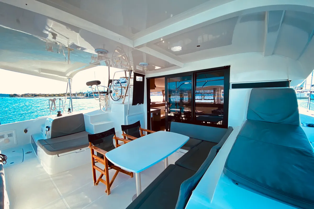 Deck of Kaiki (Pax 10), a Lagoon 42 catamaran at Municipal Unit of Lefkada, Greece