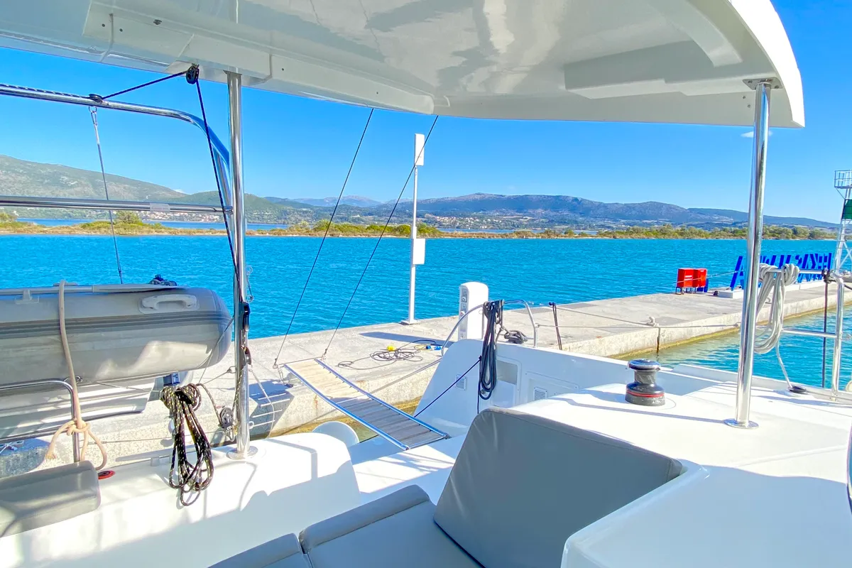Deck of Kaiki (Pax 10), a Lagoon 42 catamaran at Municipal Unit of Lefkada, Greece