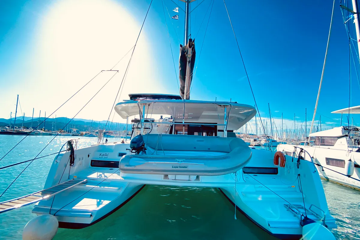 Exterior view of Kaiki (Pax 10), a Lagoon 42 catamaran at Municipal Unit of Lefkada, Greece