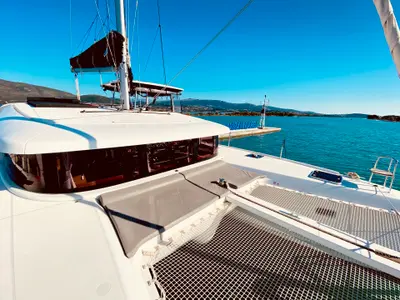 Deck of Kaiki (Pax 10), a Lagoon 42 catamaran at Municipal Unit of Lefkada, Greece