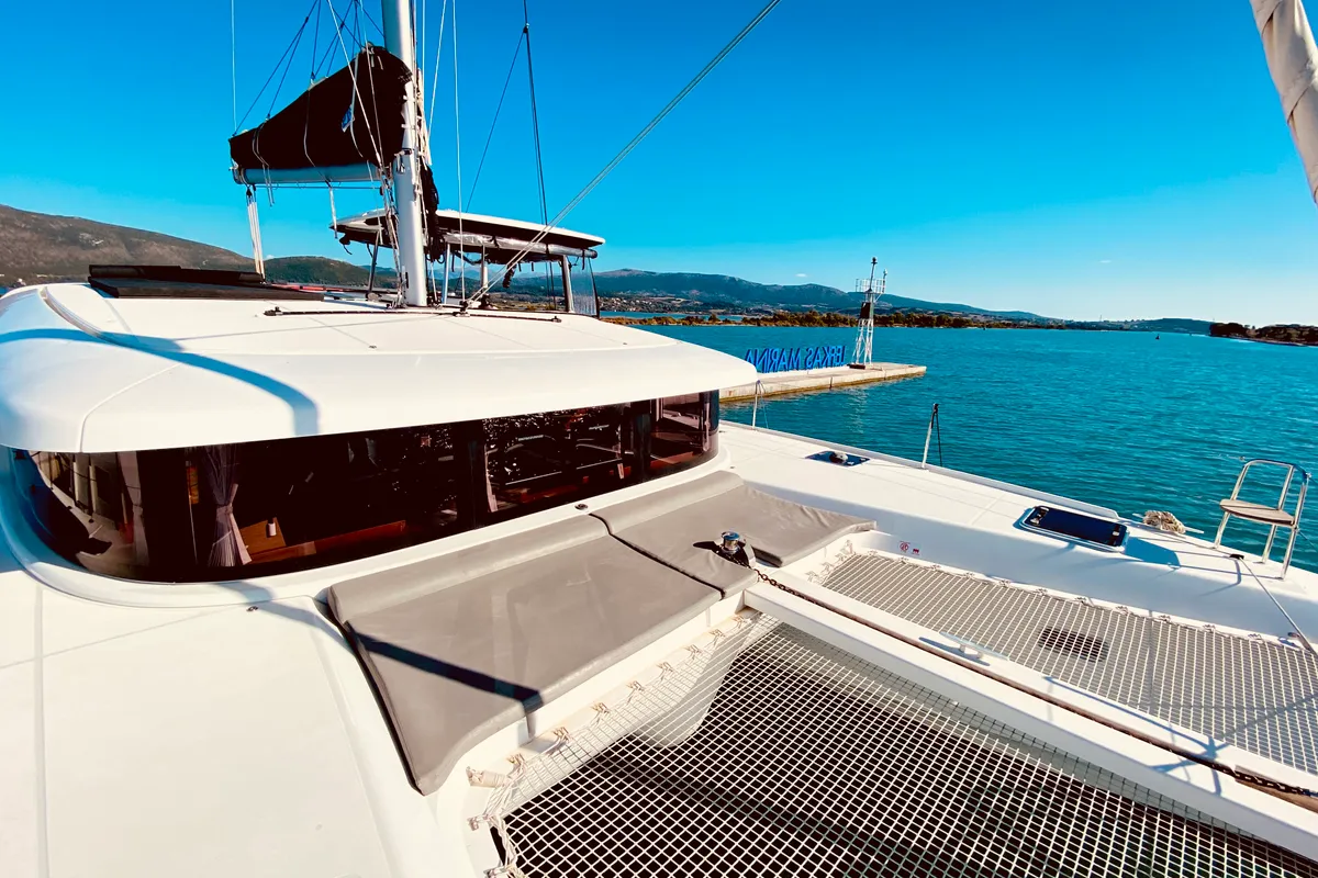 Deck of Kaiki (Pax 10), a Lagoon 42 catamaran at Municipal Unit of Lefkada, Greece