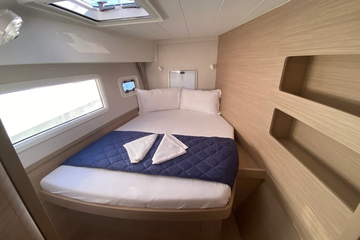 Cabin on Nereide, a Lagoon 42 catamaran at Olbia, Italy