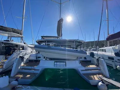 Deck of Nereide, a Lagoon 42 catamaran at Olbia, Italy