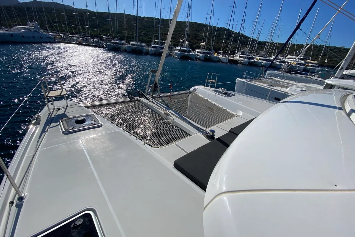 Deck of Nereide, a Lagoon 42 catamaran at Olbia, Italy