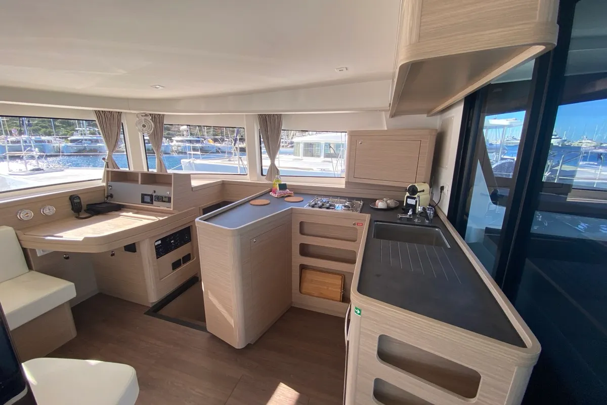 Galley of Nereide, a Lagoon 42 catamaran at Olbia, Italy