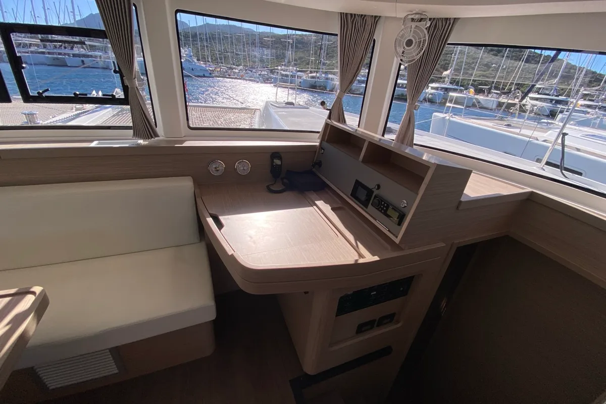 Salon of Nereide, a Lagoon 42 catamaran at Olbia, Italy