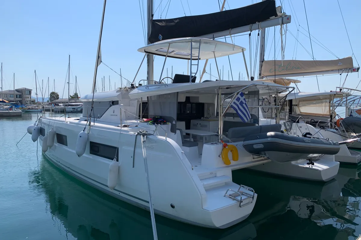 Exterior view of Selene | A/C generator watermaker, a Lagoon 46 catamaran at Municipal Unit of Anaktorio, Greece