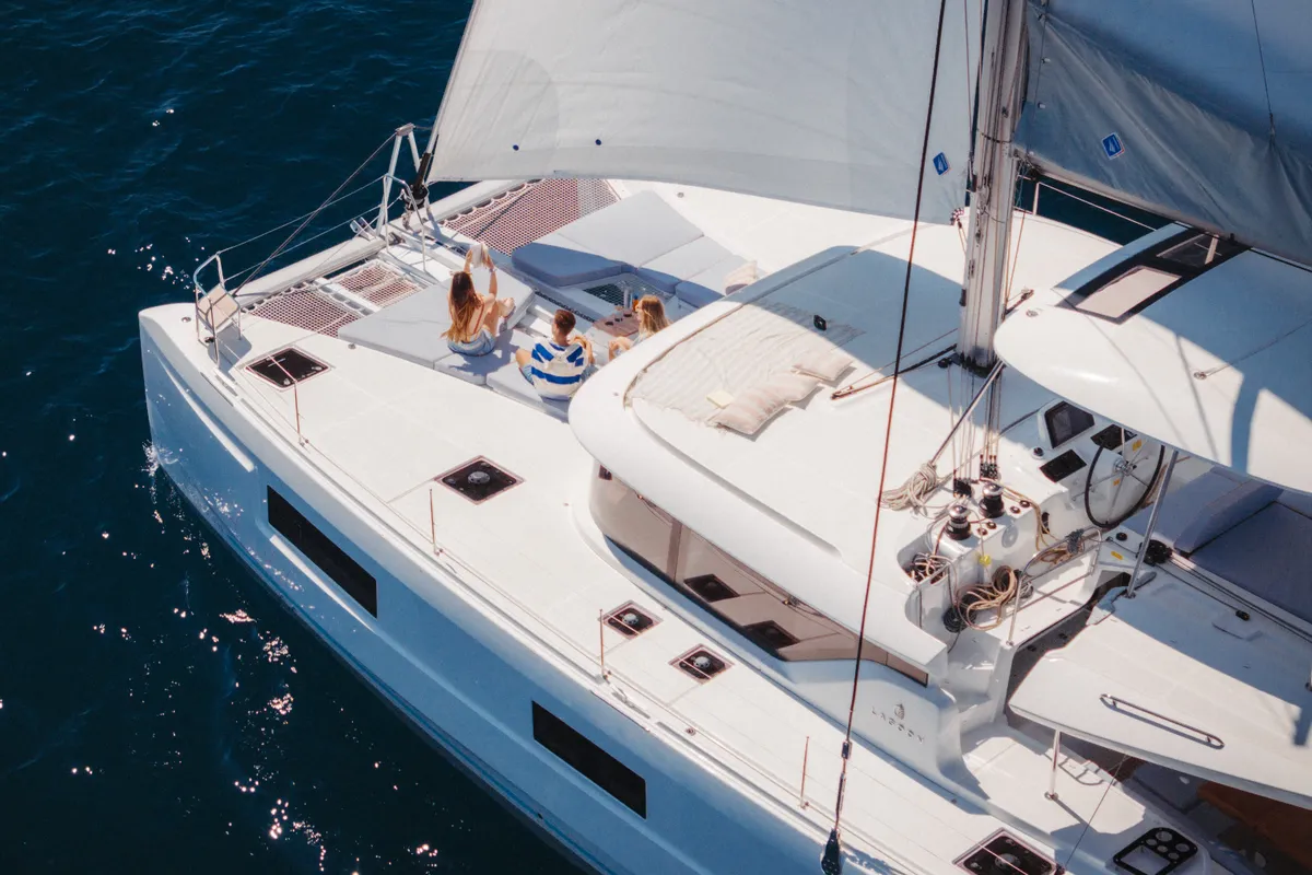 Exterior view of Paradis, a Lagoon 46 Iconic 4 + 1 cab. catamaran at Seget Donji, Croatia