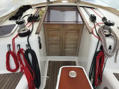 Deck of Silly Shark (GND), a Beneteau Oceanis 43 sailboat at St. George's, Grenada