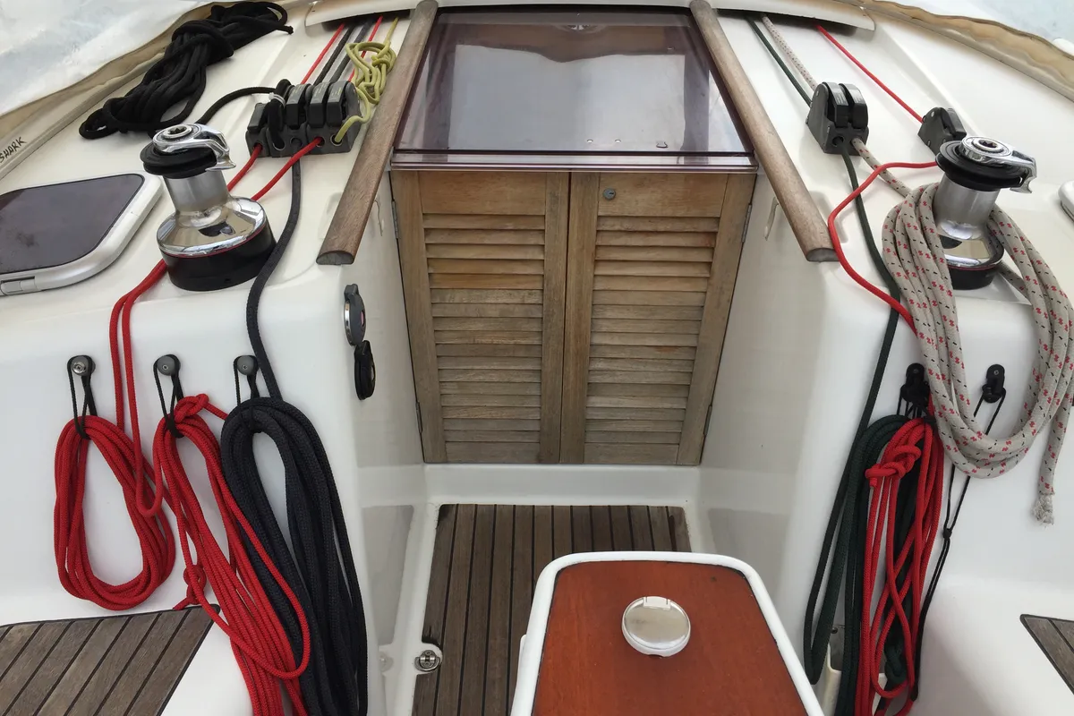 Deck of Silly Shark (GND), a Beneteau Oceanis 43 sailboat at St. George's, Grenada