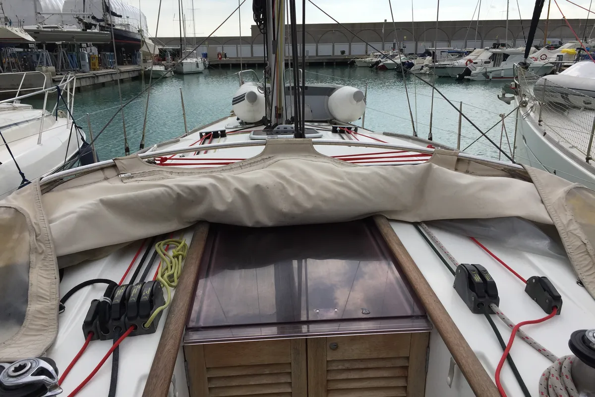 Deck of Silly Shark (GND), a Beneteau Oceanis 43 sailboat at St. George's, Grenada