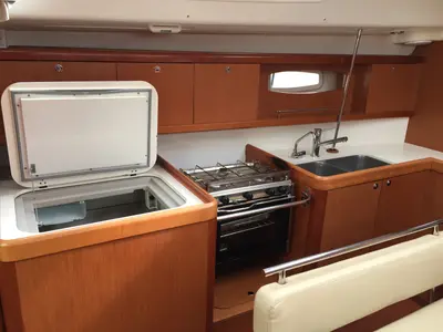 Galley of Silly Shark (GND), a Beneteau Oceanis 43 sailboat at St. George's, Grenada