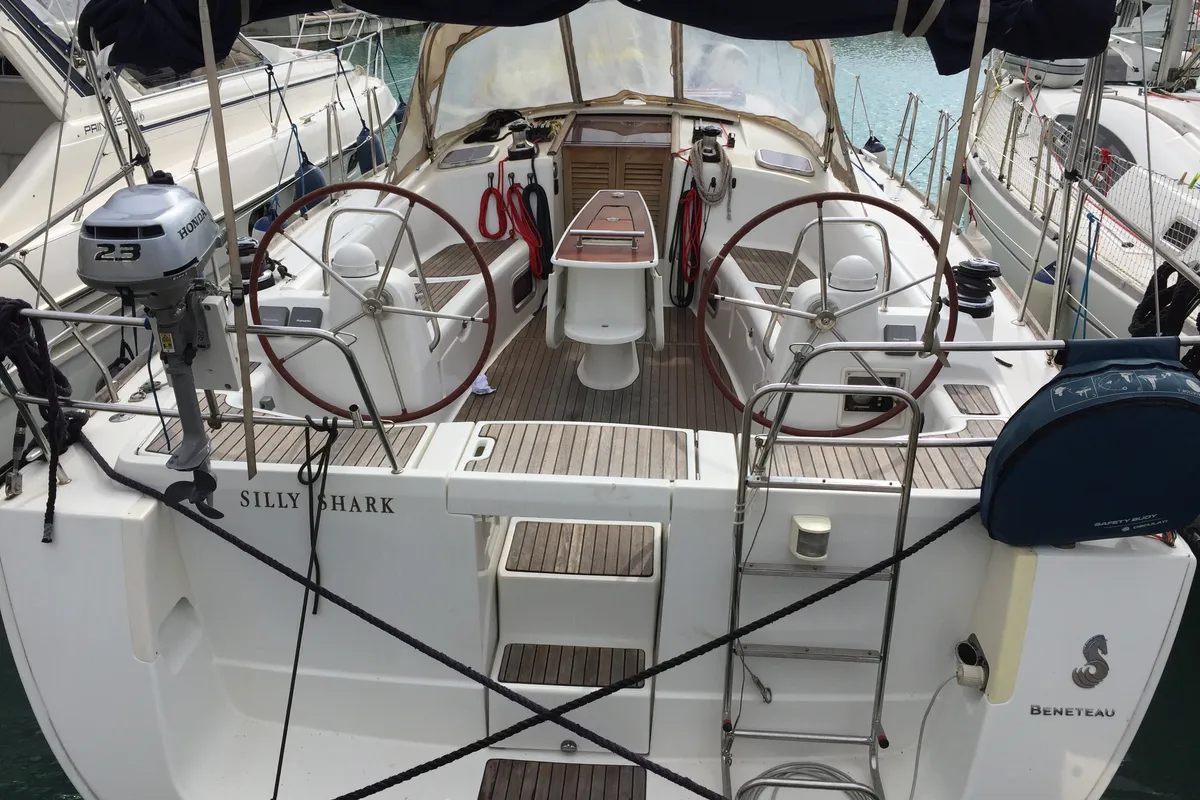 Exterior view of Silly Shark (GND), a Beneteau Oceanis 43 sailboat at St. George's, Grenada