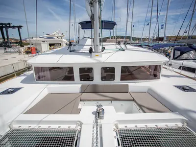 Deck of Rimta, a Lagoon 450 F catamaran at Athens, Greece
