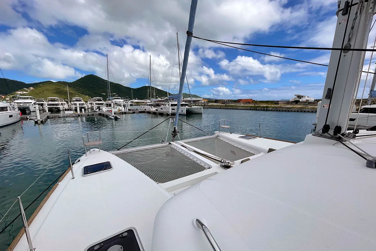 Deck of Rimta, a Lagoon 450 F catamaran at Athens, Greece