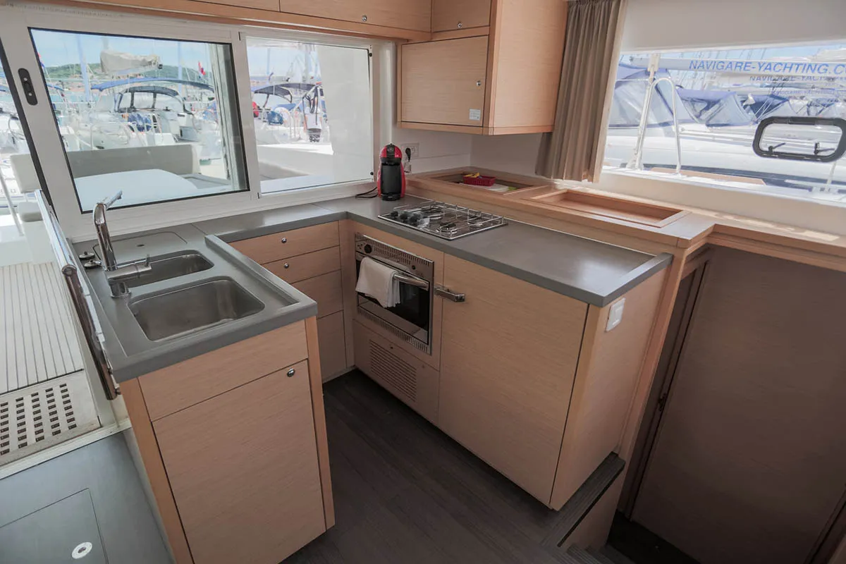Galley of Rimta, a Lagoon 450 F catamaran at Athens, Greece