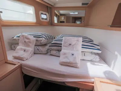 Cabin on Rimta, a Lagoon 450 F catamaran at Athens, Greece