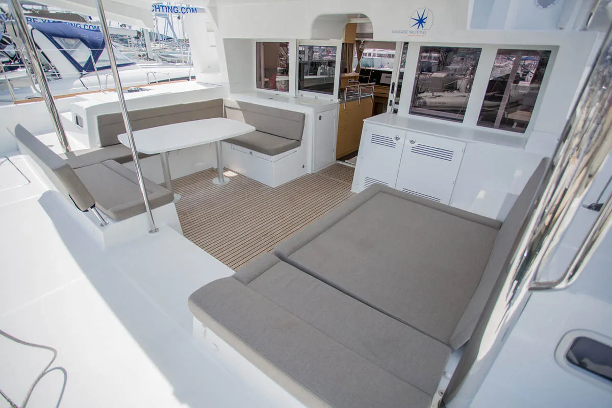 Deck of Rimta, a Lagoon 450 F catamaran at Athens, Greece