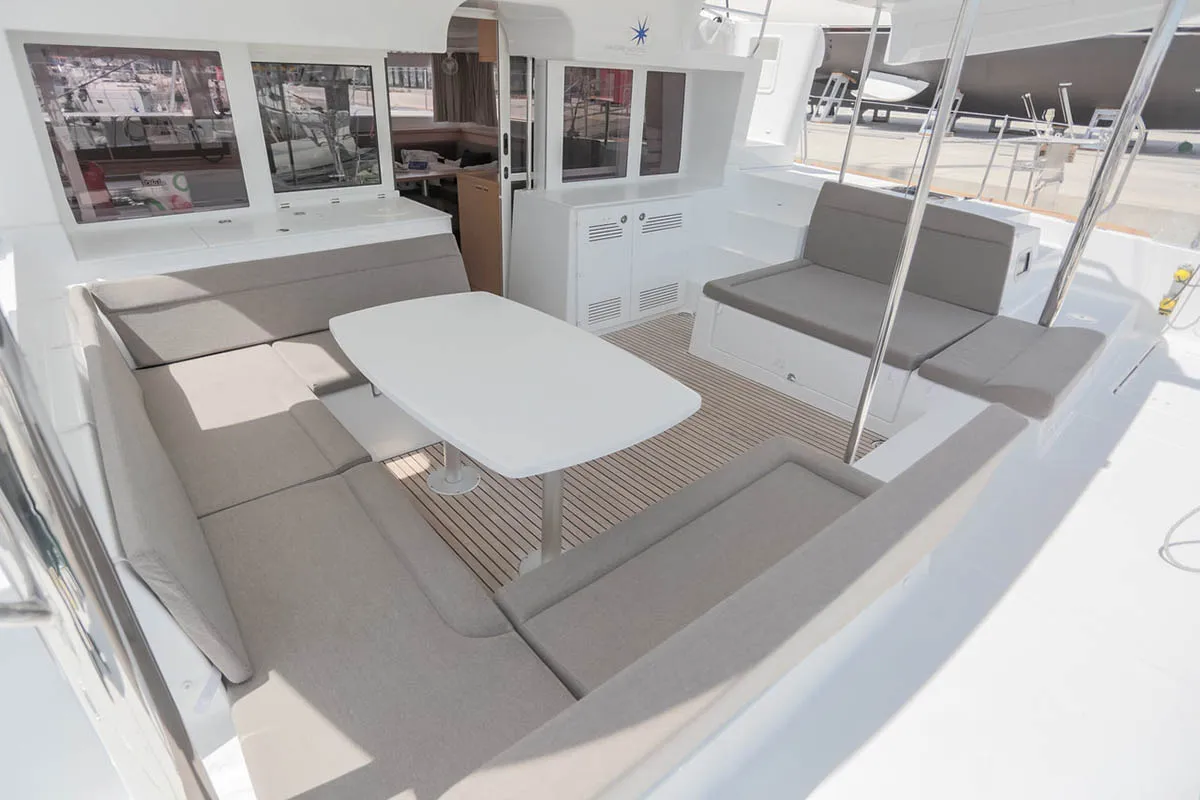 Deck of Rimta, a Lagoon 450 F catamaran at Athens, Greece