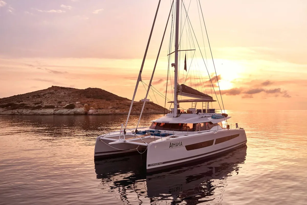 Aphaea, a Fountaine Pajot Alegria 67 catamaran at Municipal Unit of Nea Peramos, Greece