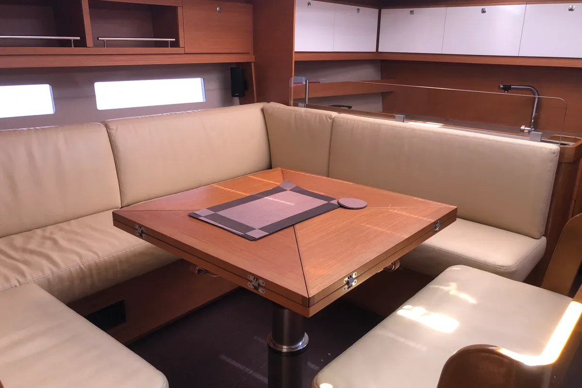 Salon of Silente, a Dufour 56 Exclusive sailboat at Olbia, Italy