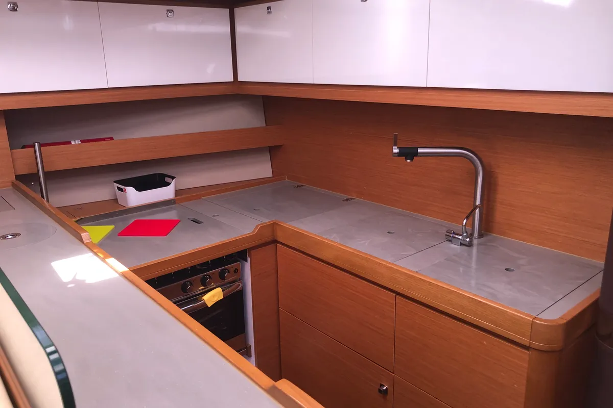 Galley of Silente, a Dufour 56 Exclusive sailboat at Olbia, Italy