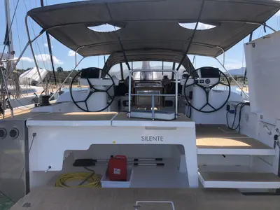 Cockpit of Silente, a Dufour 56 Exclusive sailboat at Olbia, Italy