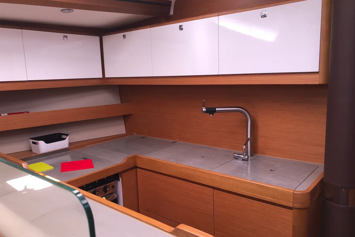 Galley of Silente, a Dufour 56 Exclusive sailboat at Olbia, Italy
