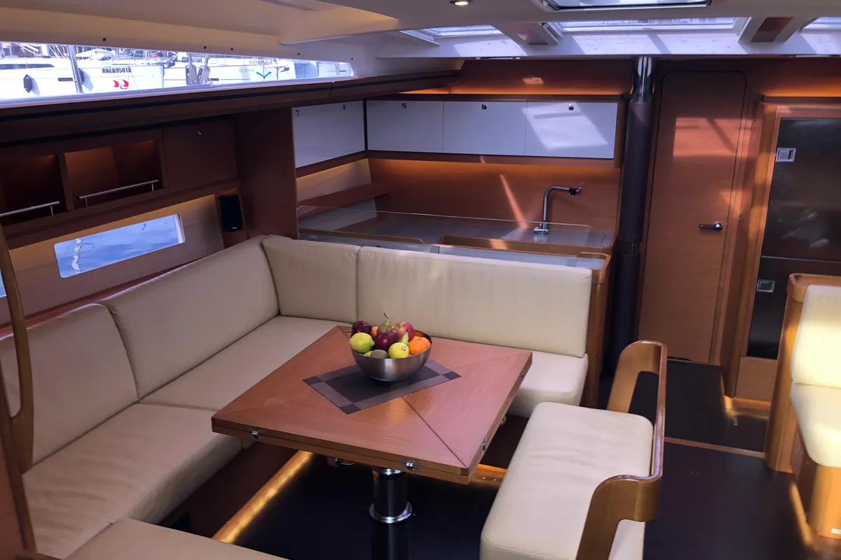 Salon of Silente, a Dufour 56 Exclusive sailboat at Olbia, Italy