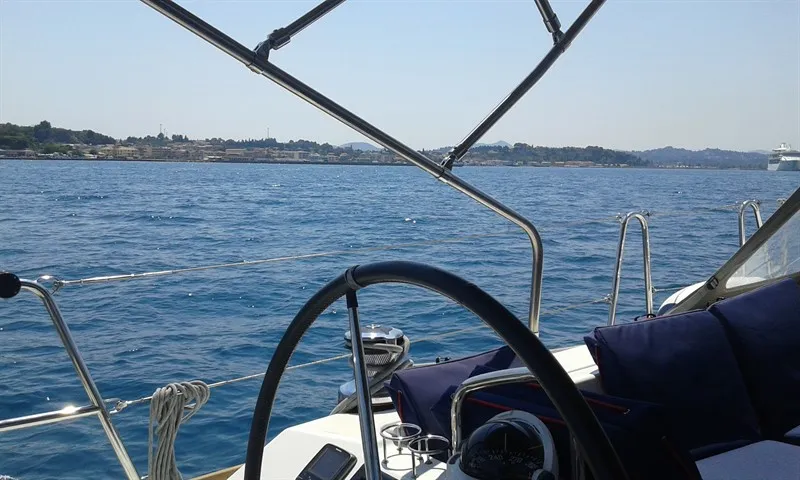 Cockpit of Beautiful Love, a Beneteau Oceanis 45 sailboat at Kontokali, Greece
