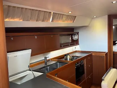 Galley of Beautiful Love, a Beneteau Oceanis 45 sailboat at Kontokali, Greece