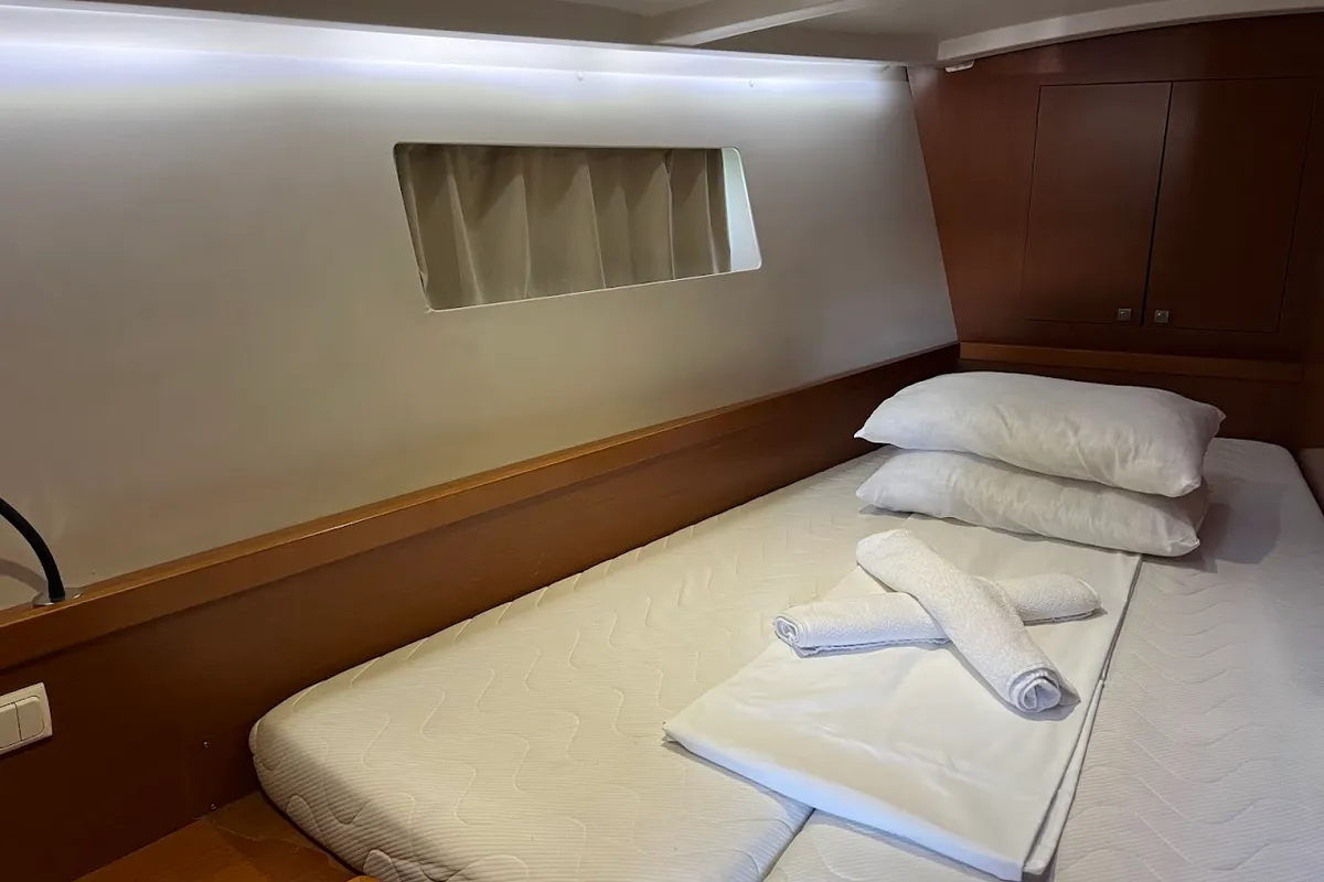 Cabin on Beautiful Love, a Beneteau Oceanis 45 sailboat at Kontokali, Greece