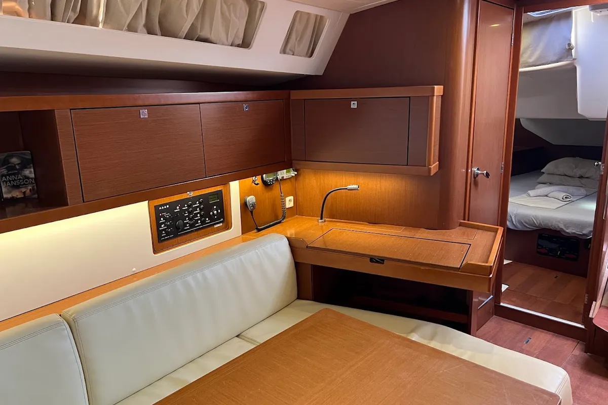 Salon of Beautiful Love, a Beneteau Oceanis 45 sailboat at Kontokali, Greece